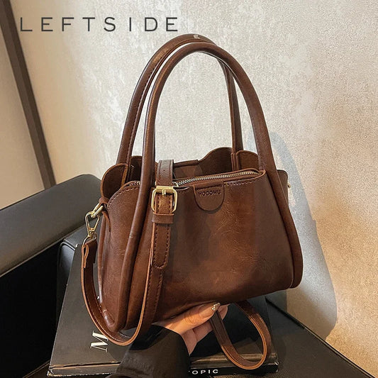 LEFTSIDE PU Leather Crossbody Bags for Women 2024 Winter Y2K New Trend Fashion Shoulder Bag Solid Color Short Handle Handbags